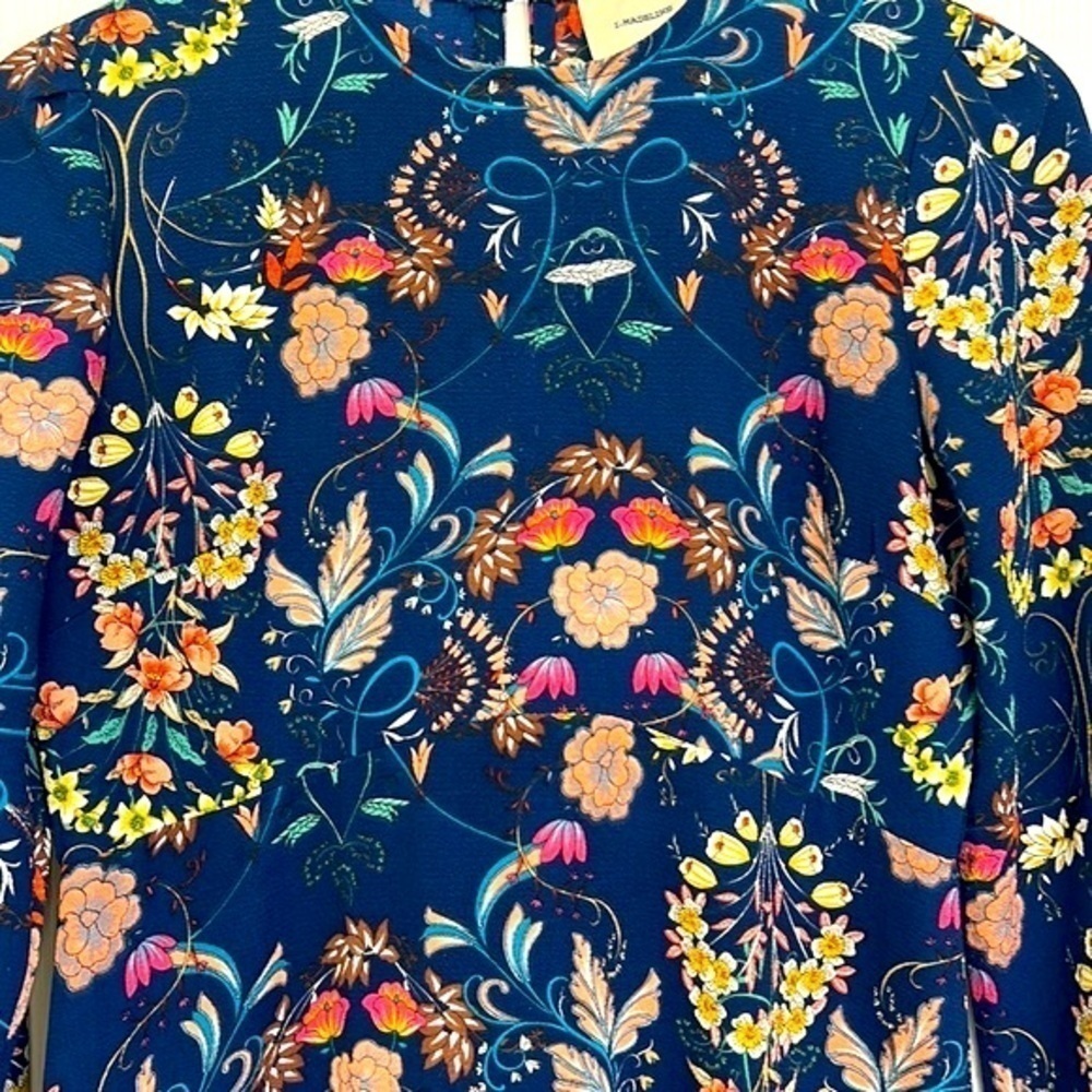 I.Madeline - Navy Garden Splendor Floral Midi Long Sleeve Dress Size Medium - Picture 8 of 12